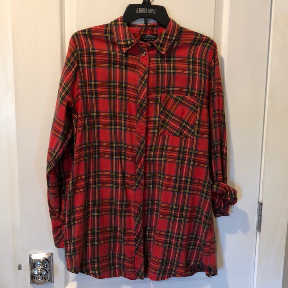 EUC Top Shop maternity plaid button down